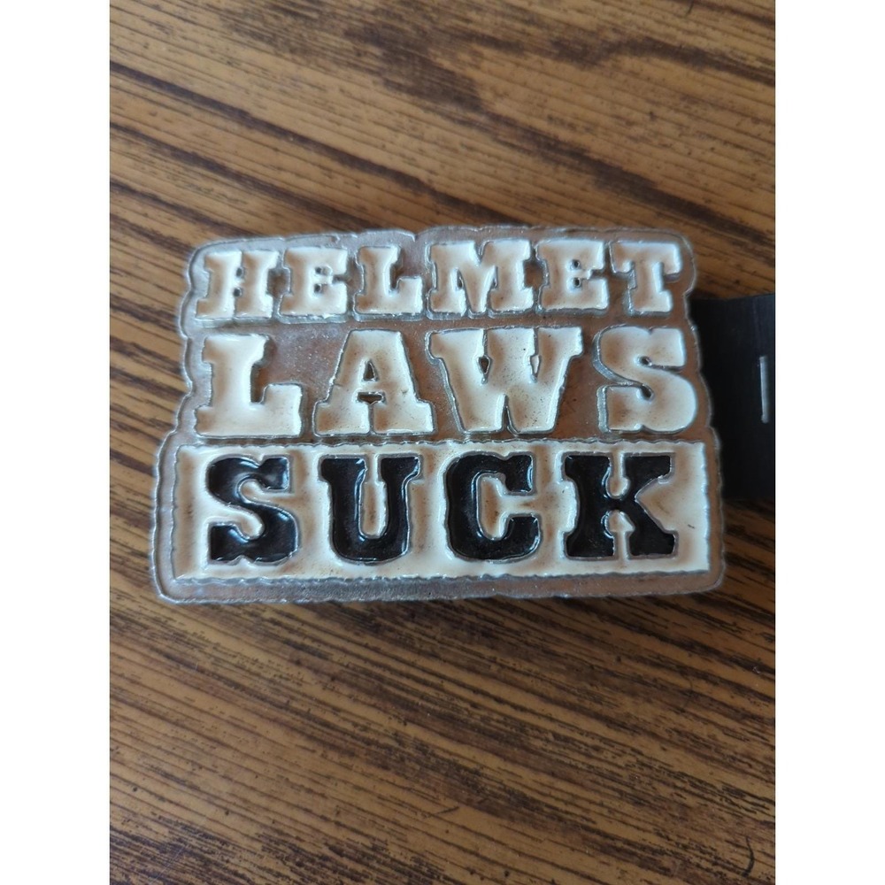 New Hot Leathers Helmet Laws Suck Belt Buckle 4 x 2.75" Metal Silver Enamel Tone